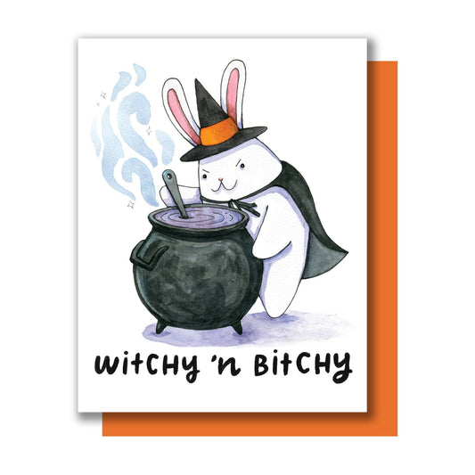 Witchy 'n Bitchy Bunny Halloween Card