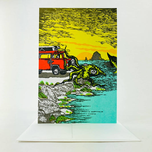 Giant Squid Attack on Cannon Beach Blank Card
