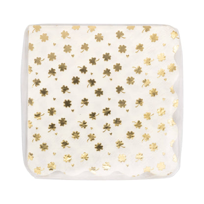 Shamrocks Gold Foil Scallop Cocktail Napkins