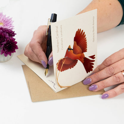 Cardinal Bronze Ornament + Notecard