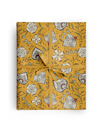 Ochre Garden Floral Wrapping Paper Rolls