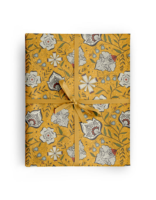 Ochre Garden Floral Wrapping Paper Rolls
