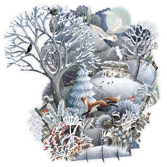 3D Pop-Up Snowy Silent Night Winter Holiday Card