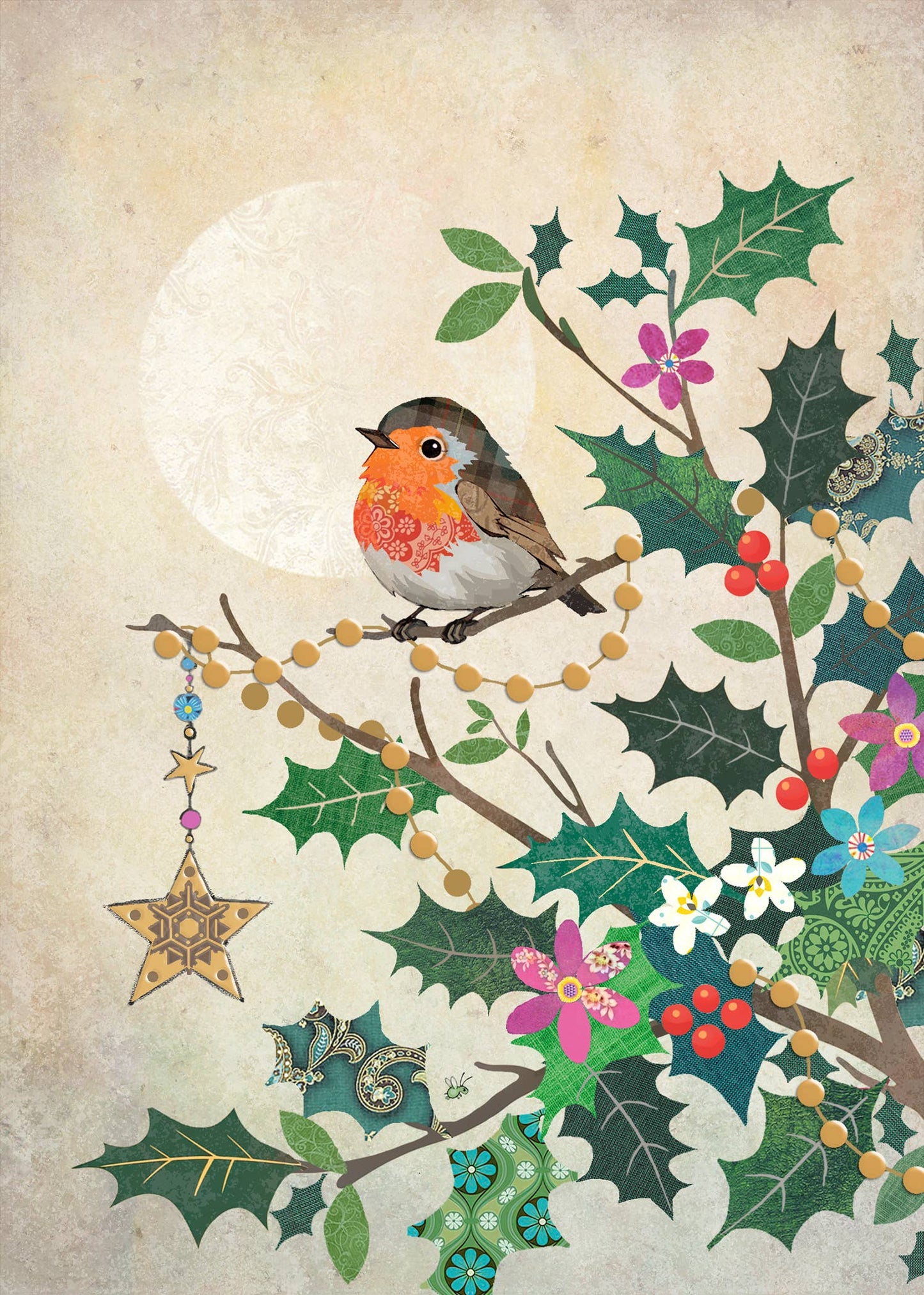 Robin on Holly Branch Holiday Card