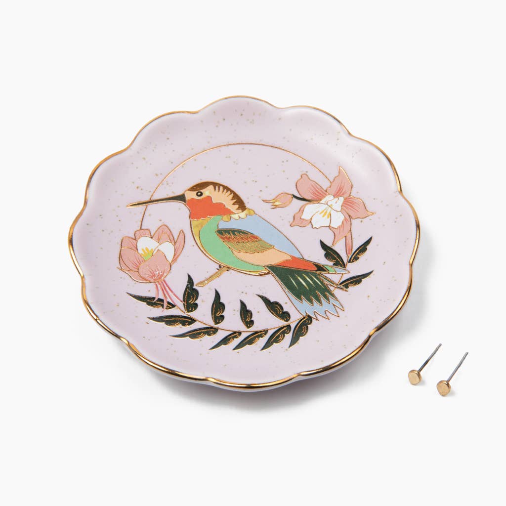 Hummingbird & Lavender Jewelry Dish & Earring Set