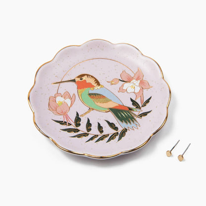 Hummingbird & Lavender Jewelry Dish & Earring Set