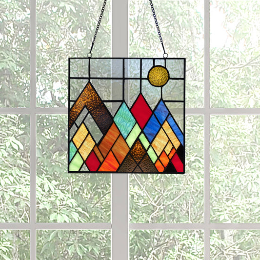 Handcrafted Beyond the Mountain Tops Glass Window Panel