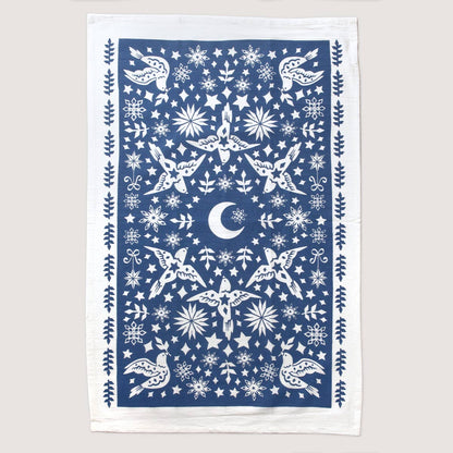 Winter Birds & Stars Tea Towel