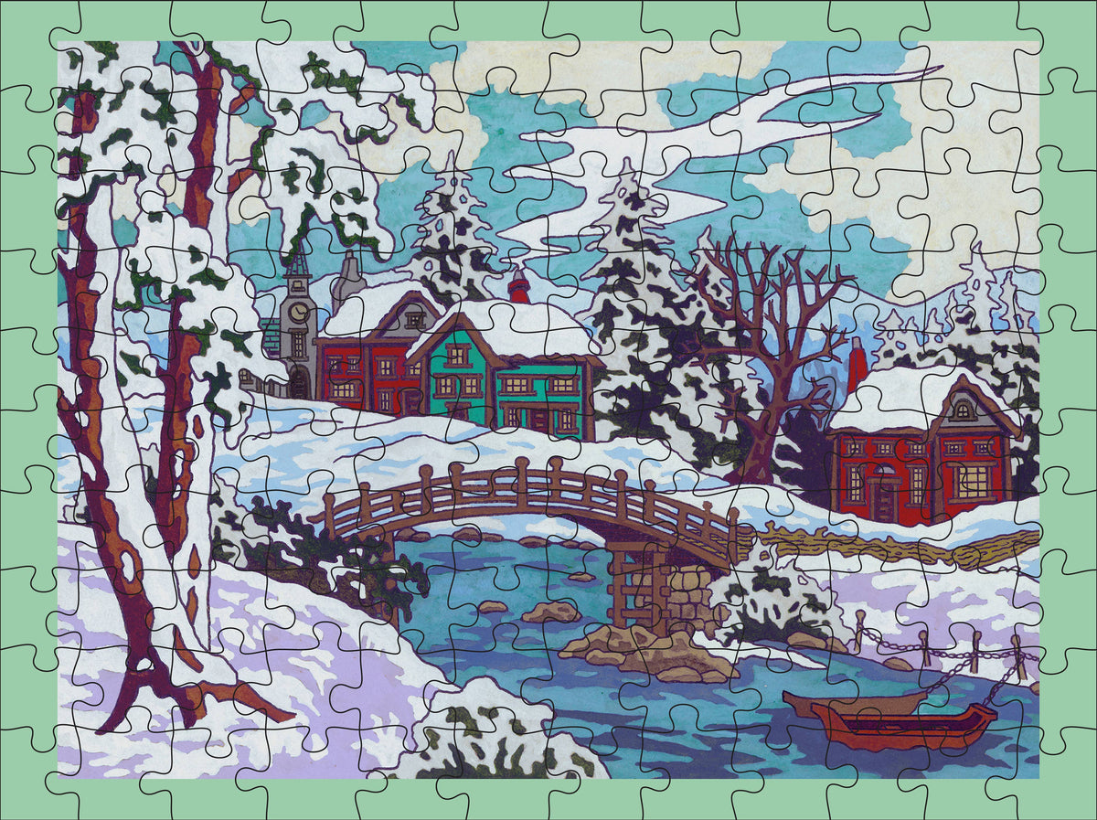 CJ Hurley: Snowy Cabins 120 Piece Double-Sided Puzzle Set
