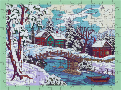 CJ Hurley: Snowy Cabins 120 Piece Double-Sided Puzzle Set