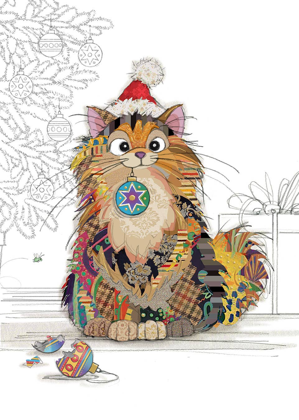 Cat with Festive Baubles Holiday Card