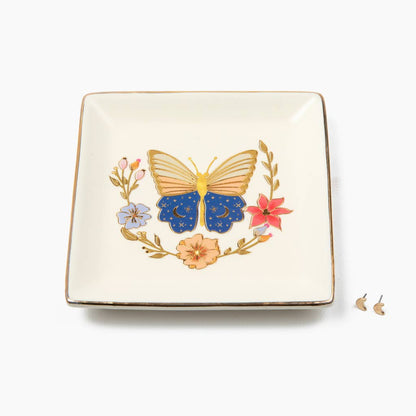 Butterfly & Cream Jewelry Dish & Earring Set