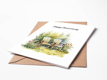Adirondack Chairs in Garden Anniversary Card