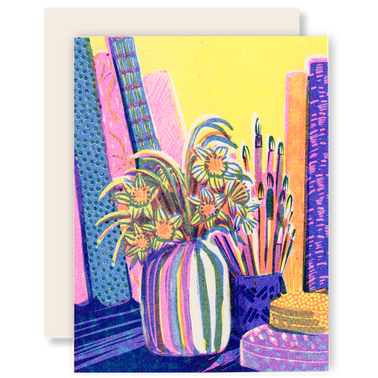 Still Life with Books and Flowers #3 Blank Card