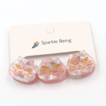 Mini Pink Cat Face Hair Clips, Set of 3