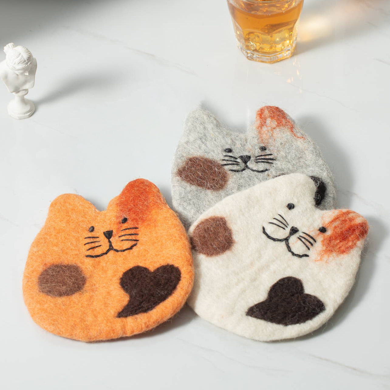 Fatty Cats Ivory Handmade Wool Felt Coaster