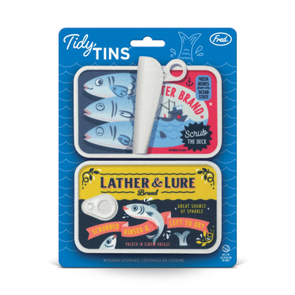 Tidy Tins Lather and Lure Sardine Kitchen Sponges, Set of 2