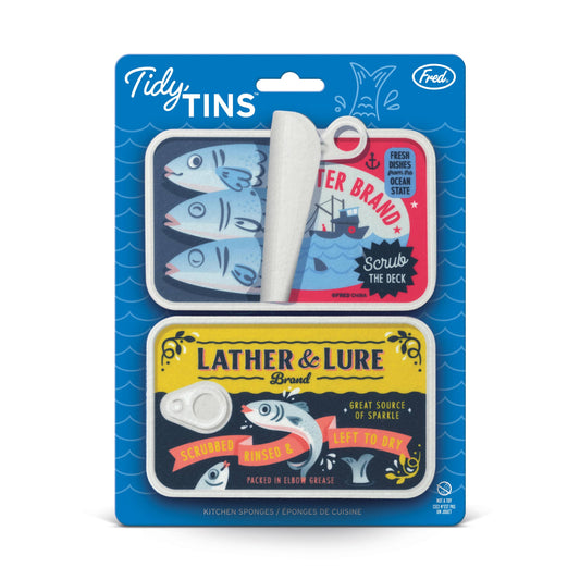 Tidy Tins Lather and Lure Sardine Kitchen Sponges, Set of 2