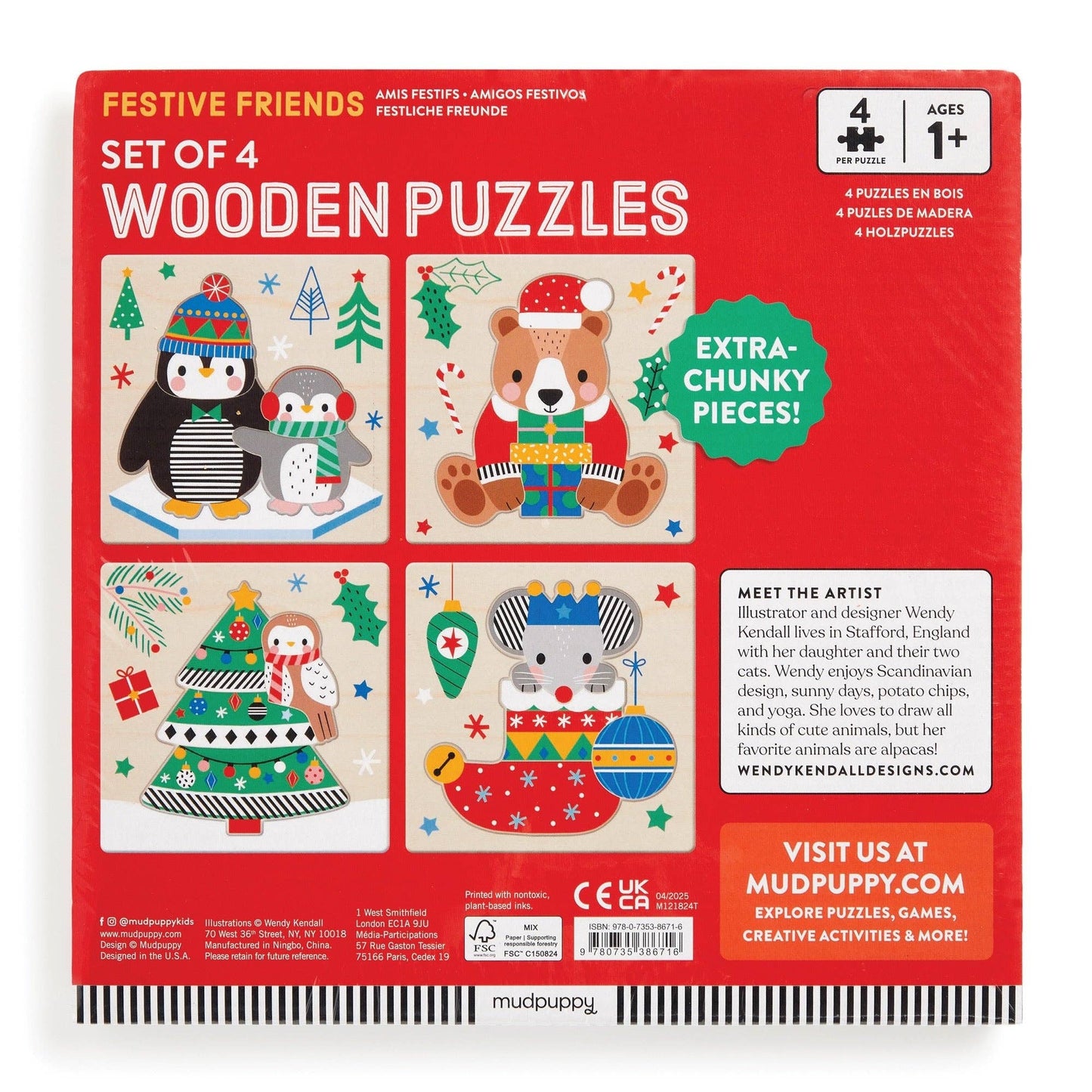 Festive Friends Wood Puzzles, Set of 4