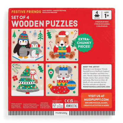 Festive Friends Wood Puzzles, Set of 4