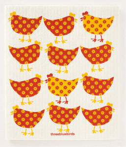 Country Chickens Red Swedish Dishcloth