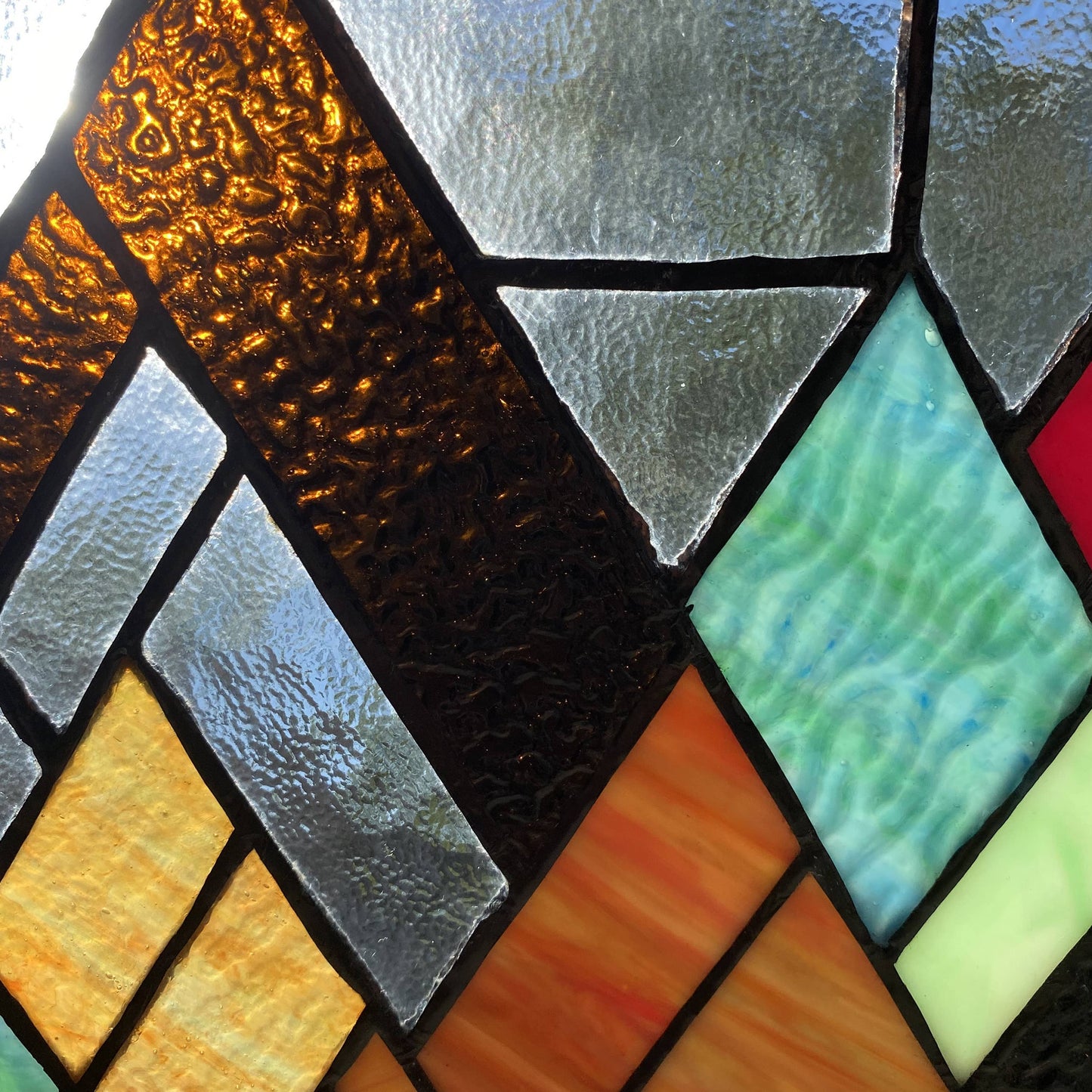 Handcrafted Beyond the Mountain Tops Glass Window Panel