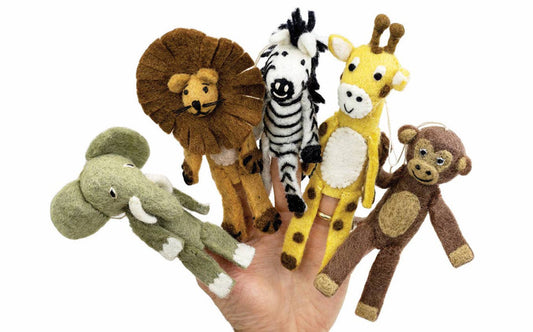Safari Animals Woolie Finger Puppets, Set of 5