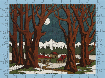 CJ Hurley: Snowy Cabins 120 Piece Double-Sided Puzzle Set