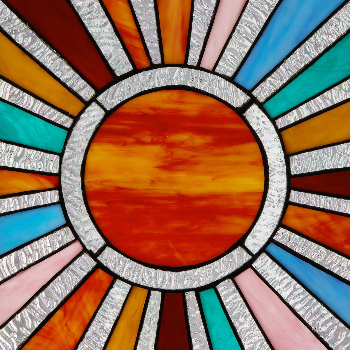 Handcrafted Sunburst Stained Glass Window Panel