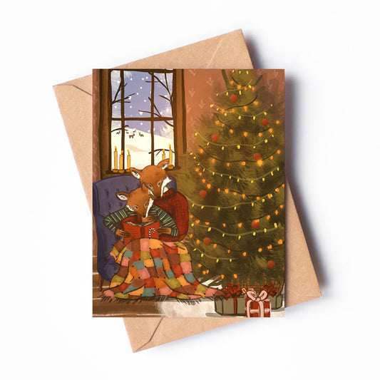 Cozy Christmas Foxes Blank Card