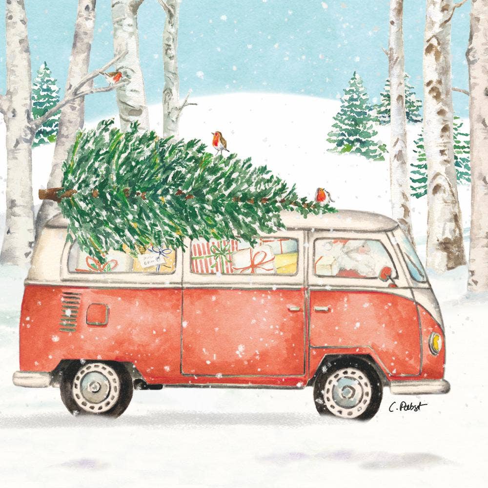 Volkswagen Christmas Bus Holiday Beverage Napkins