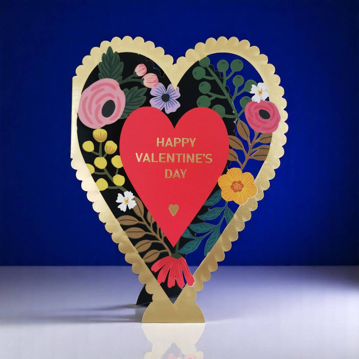 Floral Diecut Heart Valentine's Day Card