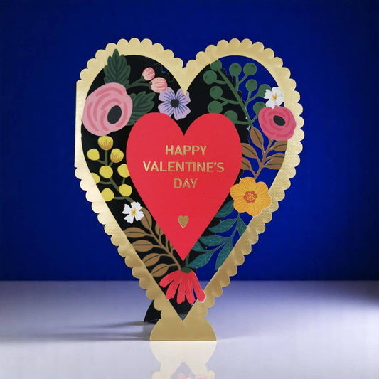 Floral Diecut Heart Valentine's Day Card