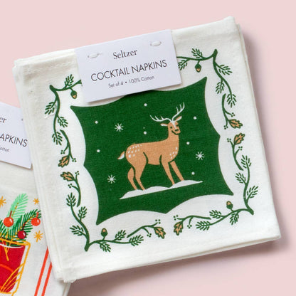 Woodland Animals Cloth Reusable Cocktail Napkin Set