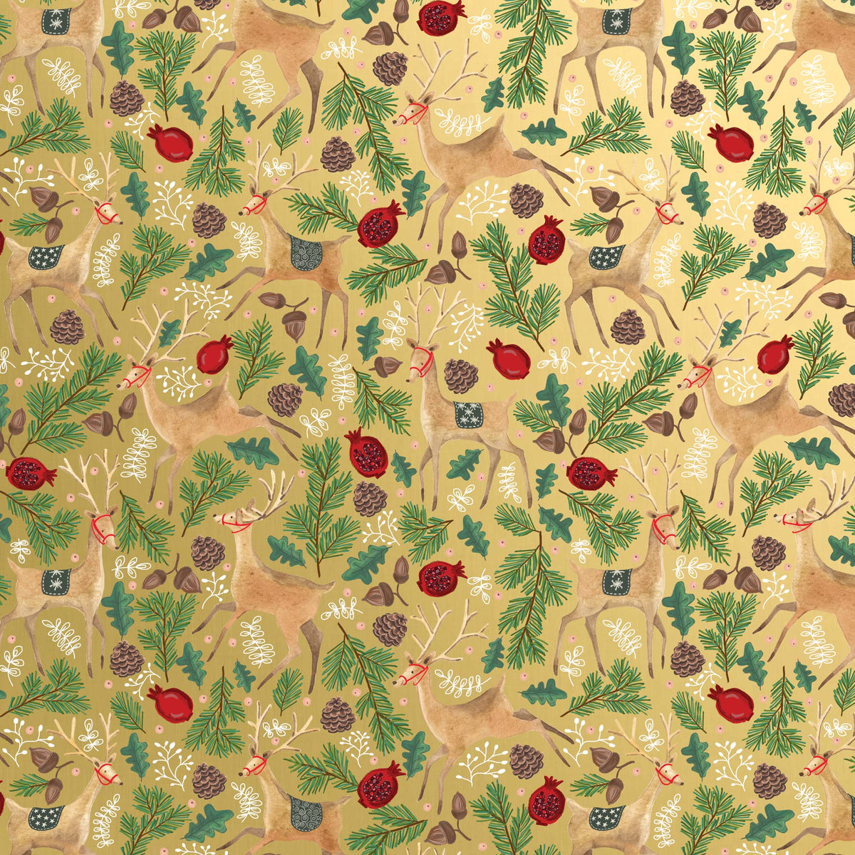 Reindeer Tapestry Gold Jumbo Gift Wrap Paper, 2 Rolls