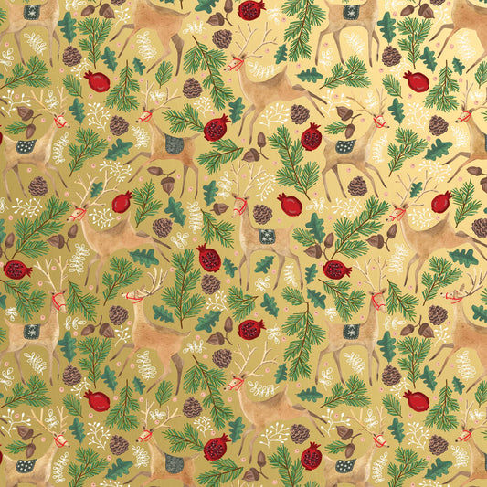 Reindeer Tapestry Gold Jumbo Gift Wrap Paper, 2 Rolls