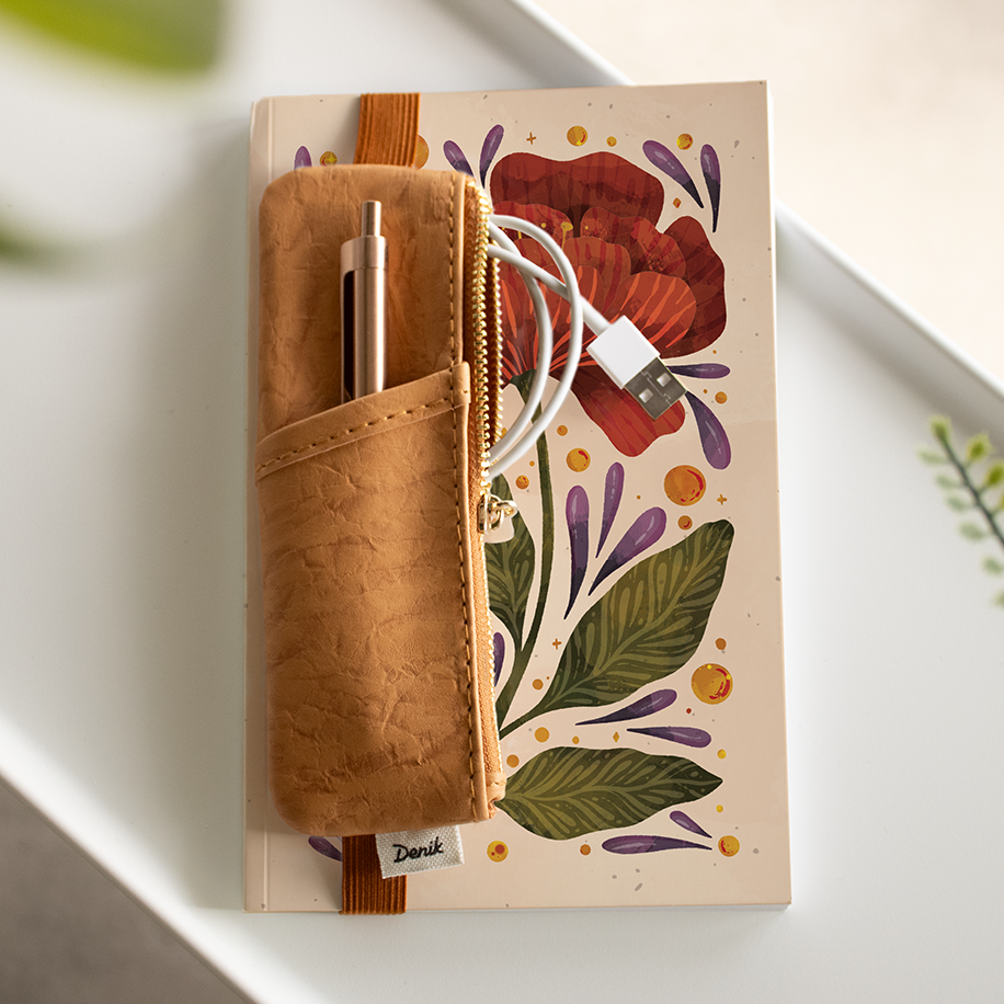 Caramel Crinkle Vegan Leather Book Pouch