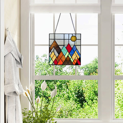 Handcrafted Beyond the Mountain Tops Glass Window Panel