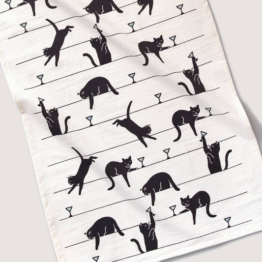 Black Cat Martini Tea Towel