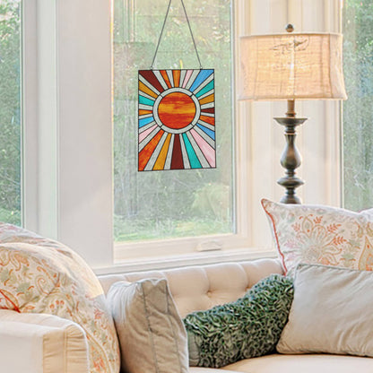 Handcrafted Sunburst Stained Glass Window Panel