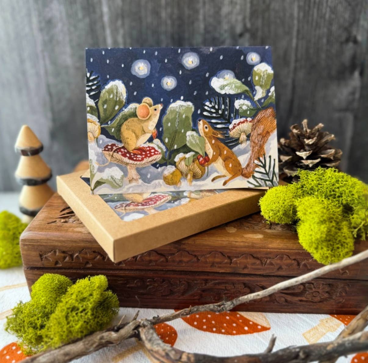 Mushroom Snow Boxed Holiday Cards