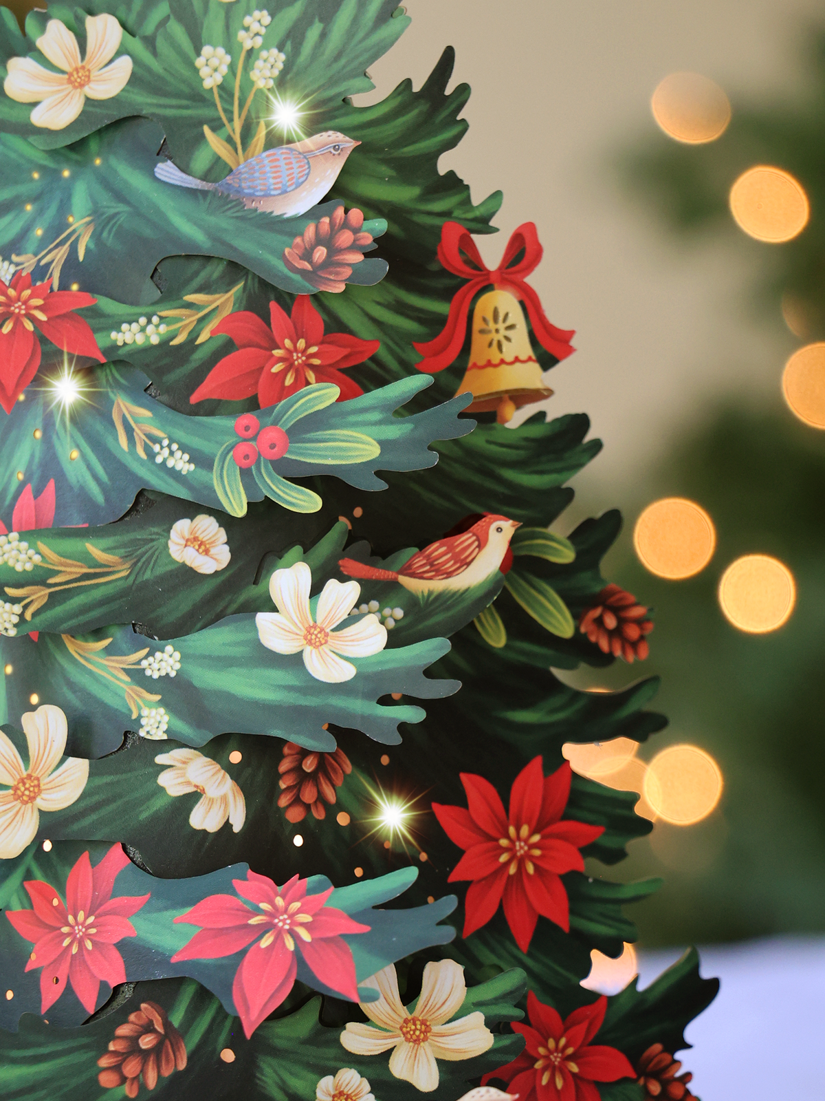 Light Up Twinkling Poinsettia Christmas Tree Holiday Pop-Up Card