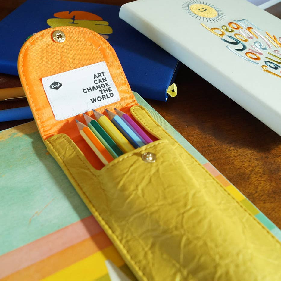 Yellow Crinkle Vegan Leather Book Pouch