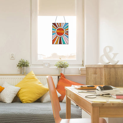 Handcrafted Sunburst Stained Glass Window Panel