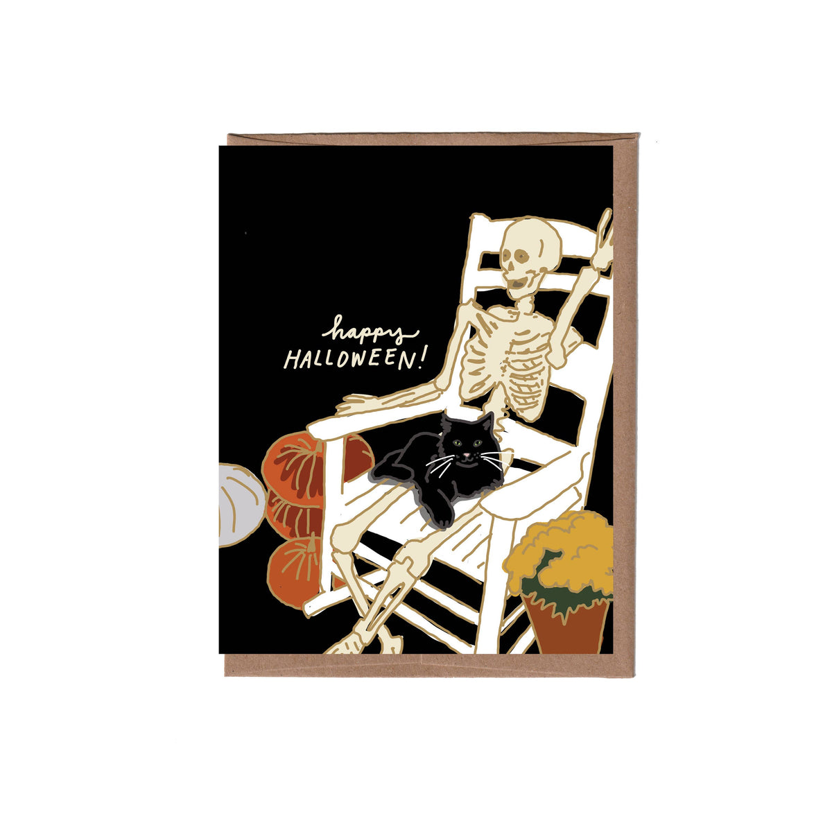 Cat with Skeleton Halloween Card
