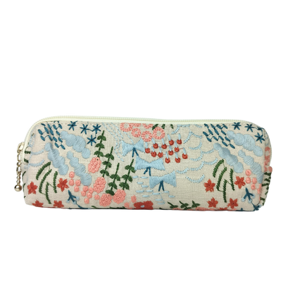 Cream Floral Embroidered Pen and Pencil Pouch