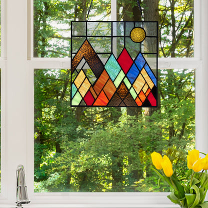 Handcrafted Beyond the Mountain Tops Glass Window Panel