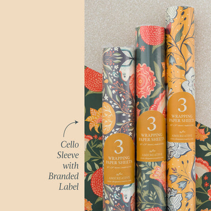 Ochre Garden Floral Wrapping Paper Rolls