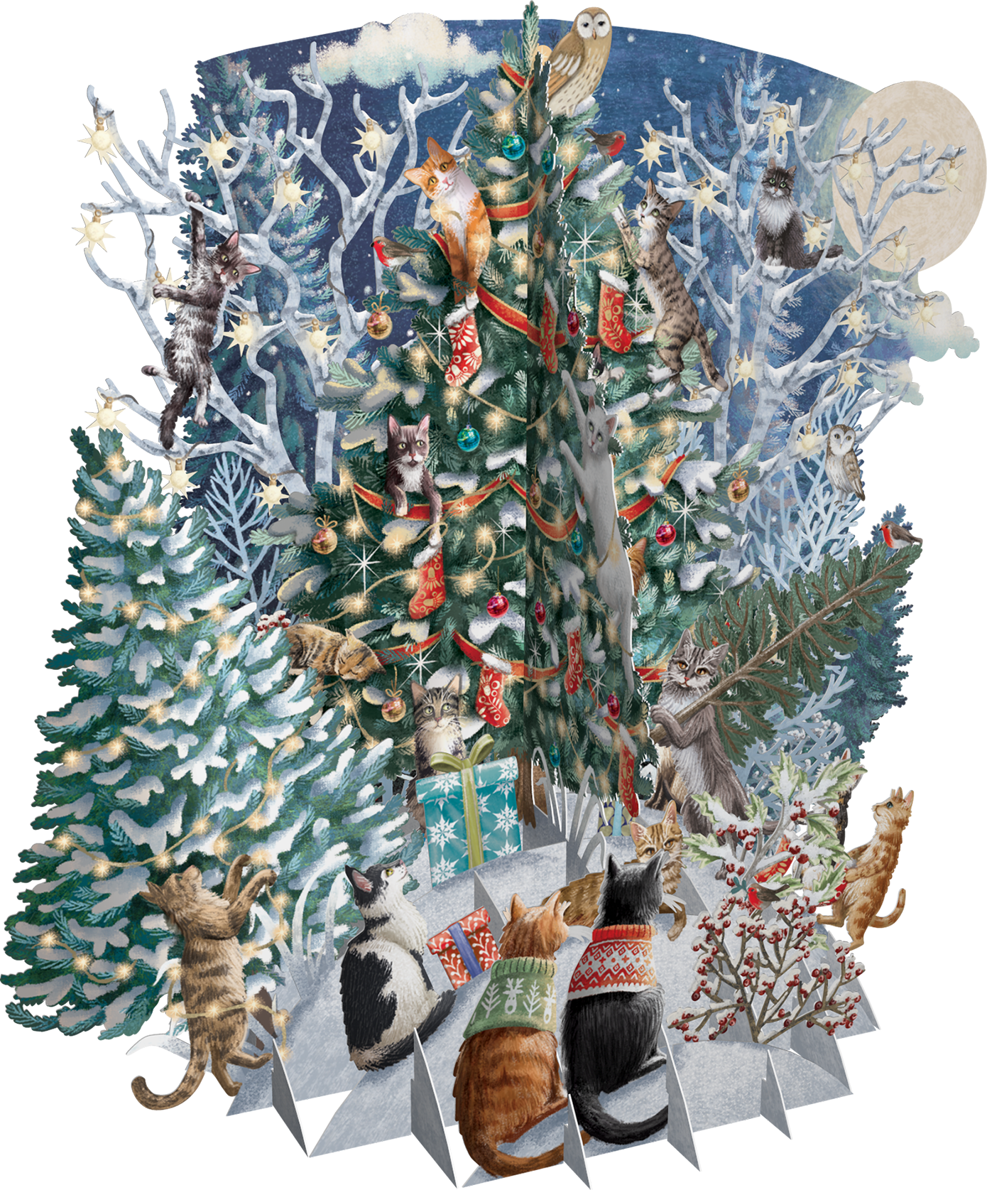 3D Pop-Up Cats & Christmas Tree Holiday Card