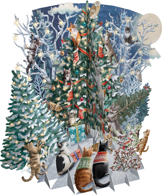 3D Pop-Up Cats & Christmas Tree Holiday Card